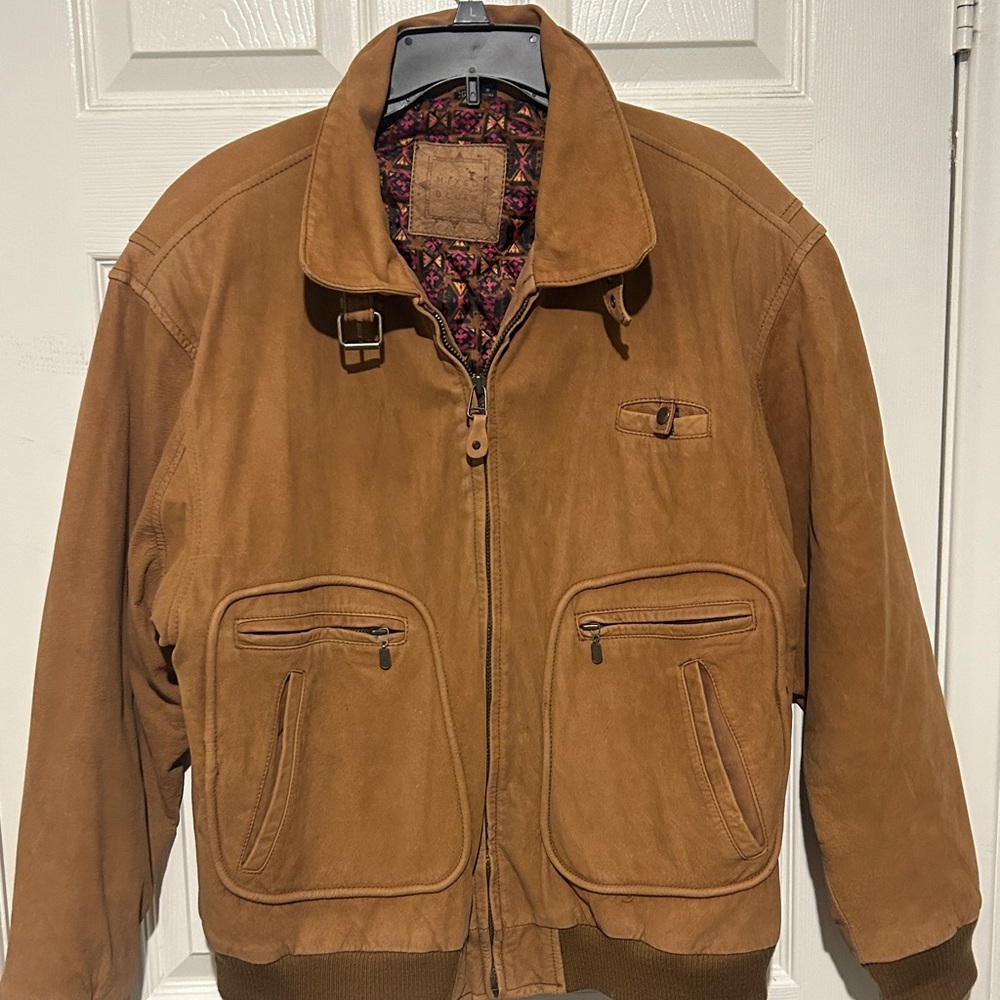 Large vintage soft leather jacket mixed blue